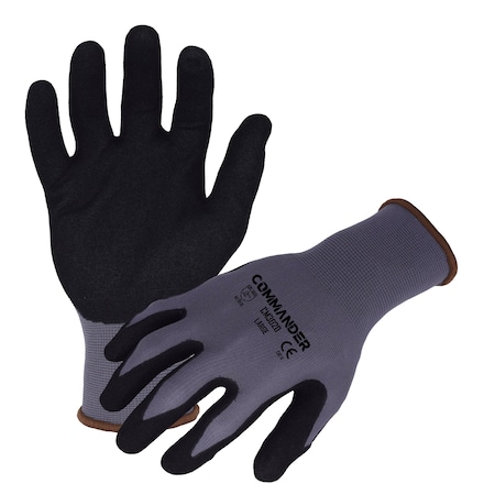 Commander 13 Ga. Gray Nylon/Spandex Work Gloves, Black Sandy-foam Nitrile Palm Coating, 2XL